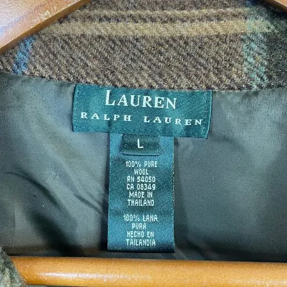 Vintage Lauren Ralph Lauren Wool Plaid Front Zip Jacket Shacket Shirt Womens L - Picture 8 of 11